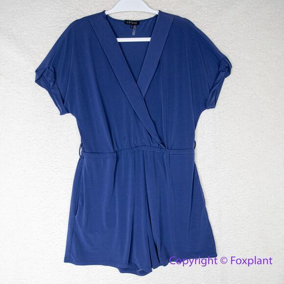 New! 1.STATE Women's Cuffed Sleeve Romper‎ Blue, size L - Picture 2 of 11
